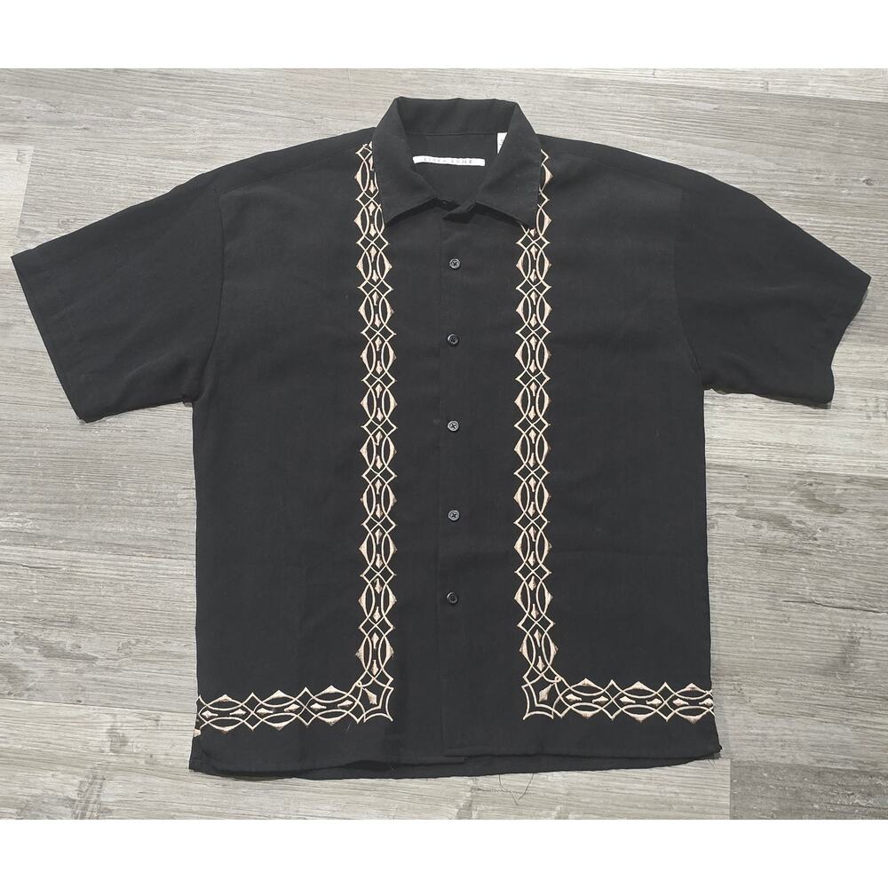 Linea Dome Black Pattered Short Sleeve Button Up Collared Dress Shirt